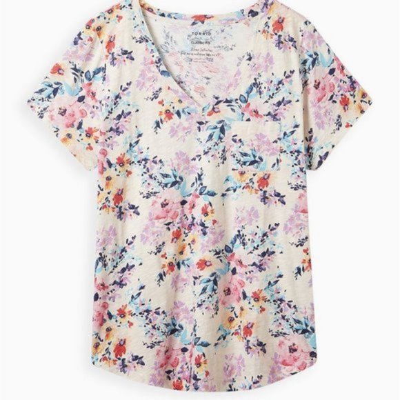 NWT TORRID Pocket Tee - Heritage Slub Floral Cream SIZE 2 - Picture 1 of 2